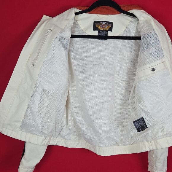 HARLEY DAVIDSON VINTAGE  Stripe Jacket Orange White Womens‎ Size XS Motorcycle - Picture 7 of 15